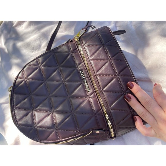 Michael Kors Rhea Medium Quilted Leather Backpack Brown Maroon Wine Barolo main image 6